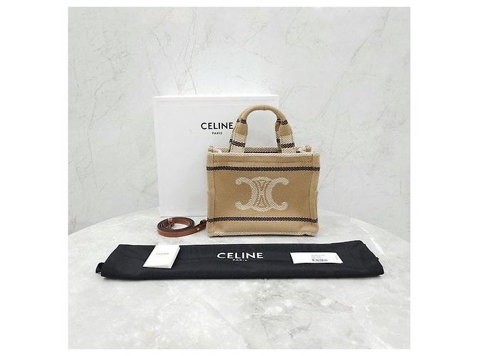 Céline Small Cabas Tie Triomphe Textile Beige - vista 10