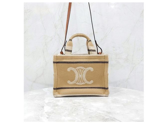 Céline Small Cabas Tie Triomphe Textile Beige - vista 11
