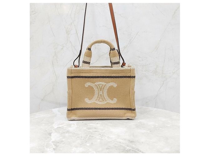 Céline Small Cabas Tie Triomphe Textile Beige - vista 13