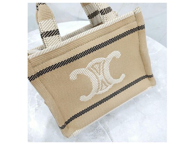 Céline Small Cabas Tie Triomphe Textile Beige - vista 15