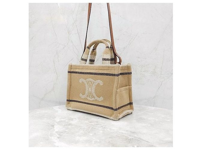Céline Small Cabas Tie Triomphe Textile Beige - vista 2