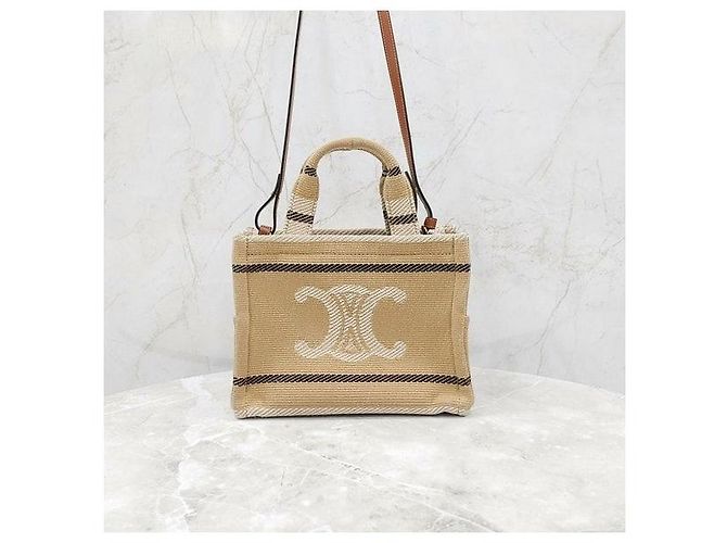 Céline Small Cabas Tie Triomphe Textile Beige - vista 3