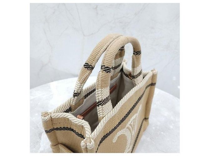Céline Small Cabas Tie Triomphe Textile Beige - vista 4