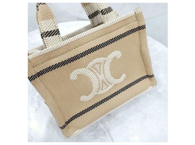 Céline Small Cabas Tie Triomphe Textile Beige - vista 5