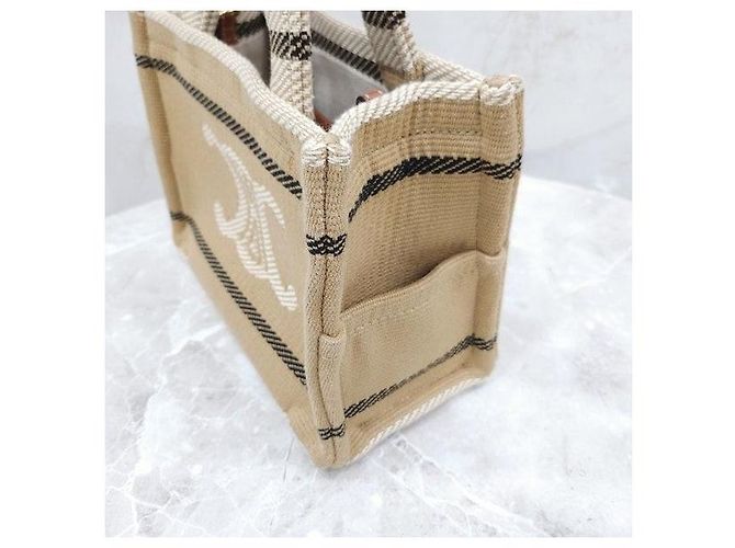 Céline Small Cabas Tie Triomphe Textile Beige - vista 6
