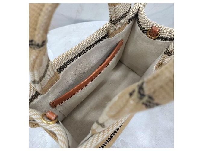 Céline Small Cabas Tie Triomphe Textile Beige - vista 9