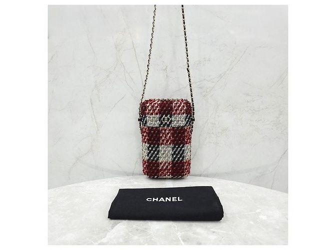 Chanel Borsa a tracolla con catena e porta cellulare in tweed - vista 10