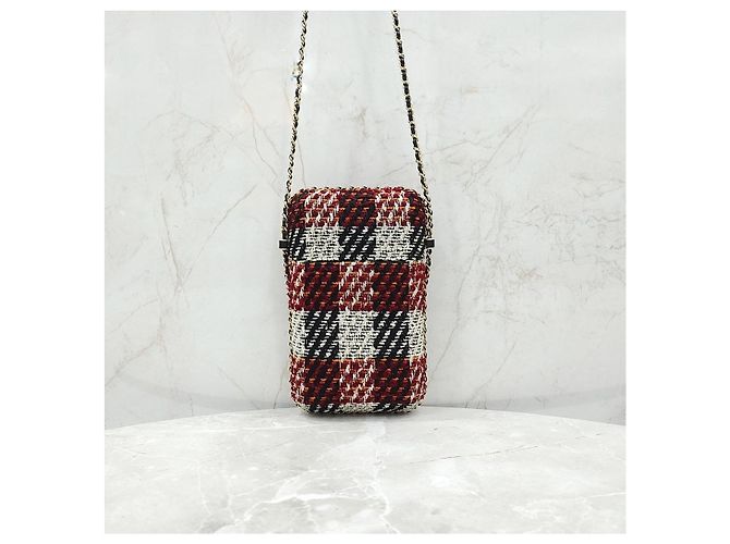 Chanel Borsa a tracolla con catena e porta cellulare in tweed - vista 13