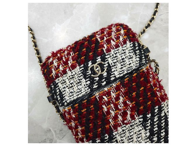 Chanel Borsa a tracolla con catena e porta cellulare in tweed - vista 14