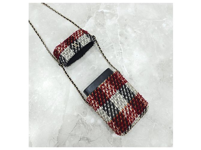 Chanel Borsa a tracolla con catena e porta cellulare in tweed - vista 15