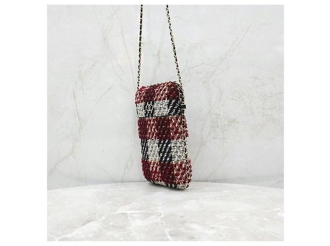 Chanel Borsa a tracolla con catena e porta cellulare in tweed - vista 2