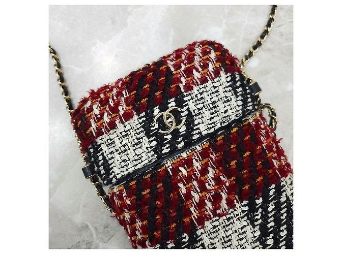 Chanel Borsa a tracolla con catena e porta cellulare in tweed - vista 4