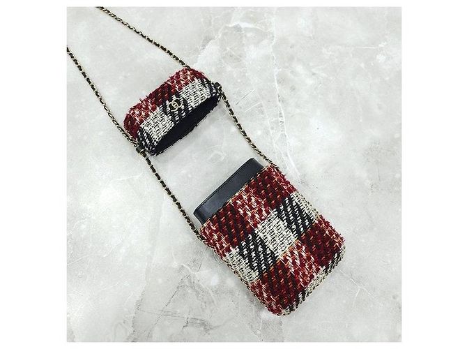 Chanel Borsa a tracolla con catena e porta cellulare in tweed - vista 5