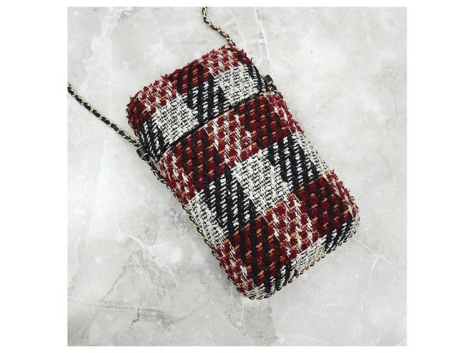 Chanel Borsa a tracolla con catena e porta cellulare in tweed - vista 6