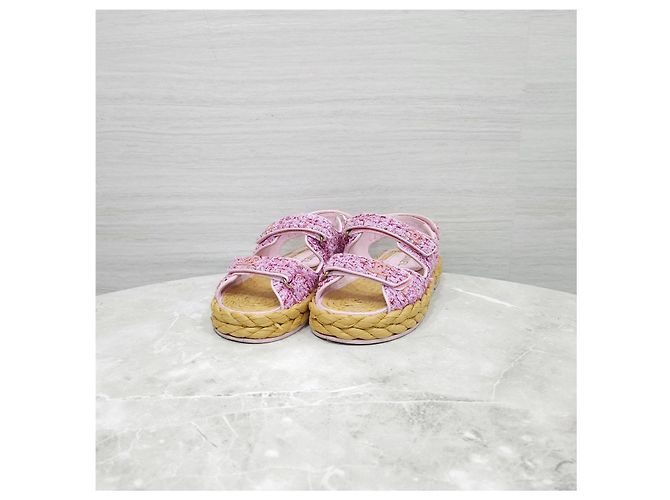 Sandali Chanel in tweed marrone con velcro - vista 10