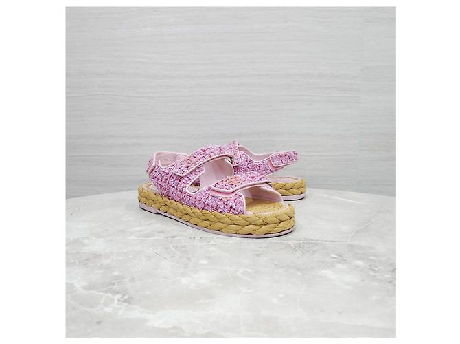 Sandali Chanel in tweed marrone con velcro - vista 12