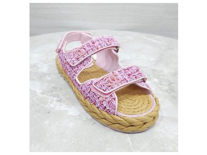 Sandali Chanel in tweed marrone con velcro - vista 5