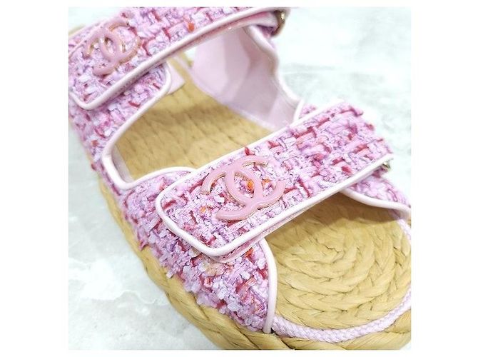 Sandali Chanel in tweed marrone con velcro - vista 7