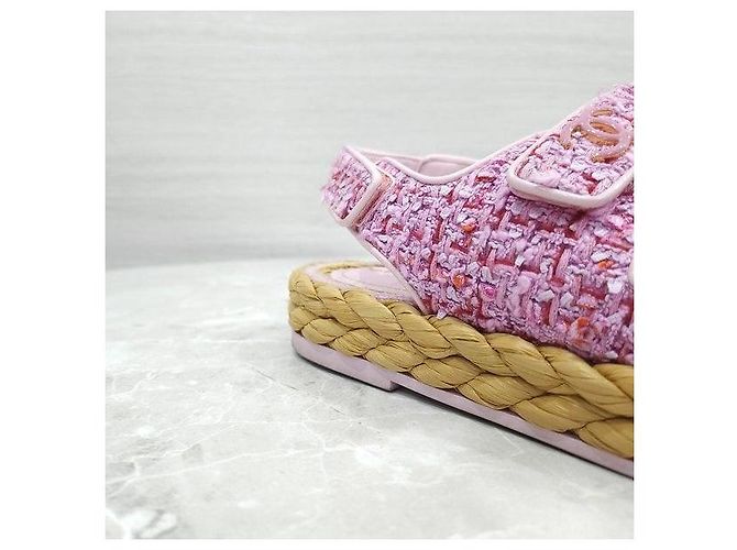 Sandali Chanel in tweed marrone con velcro - vista 8