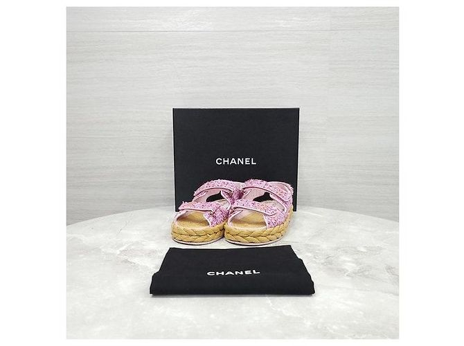 Sandali Chanel in tweed marrone con velcro - vista 9