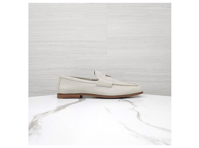 Prada Mocassino in pelle logo Triangle Chalk White - vista 12