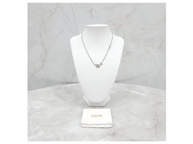 Dior Logo Crystal Cubic Silver Halskette - Ansicht 8