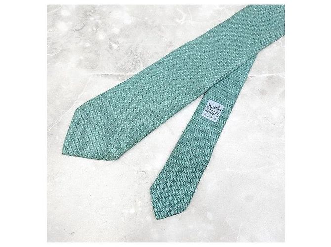 Hermès Corbata de seda con estampado verde - vista 4