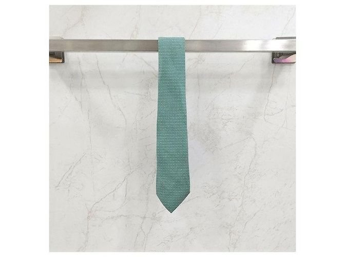 Hermès Corbata de seda con estampado verde - vista 6