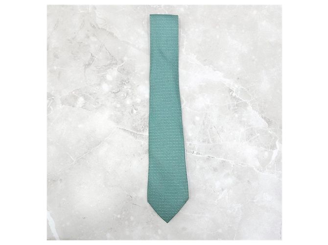 Hermès Corbata de seda con estampado verde - vista 7