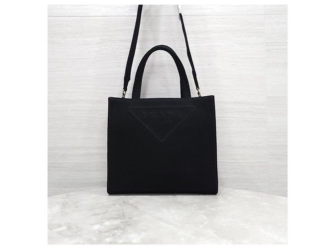 Prada Triangle Logo Canvas Drill Tote Bag - Ansicht 10