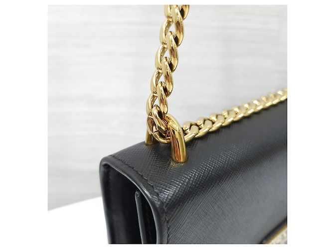 Prada Borsa a tracolla a busta con catena in pelle Saffiano Nero - vista 14
