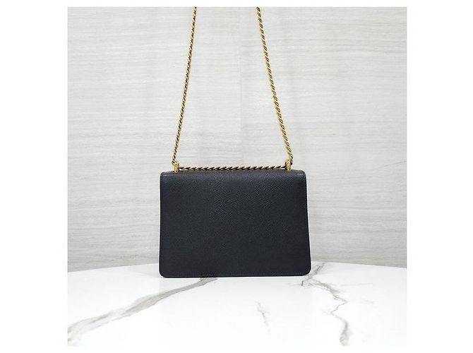 Prada Borsa a tracolla a busta con catena in pelle Saffiano Nero - vista 3