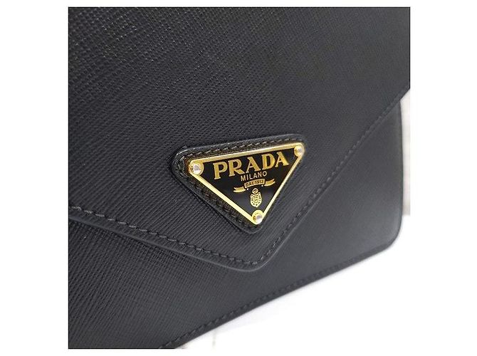 Prada Borsa a tracolla a busta con catena in pelle Saffiano Nero - vista 6