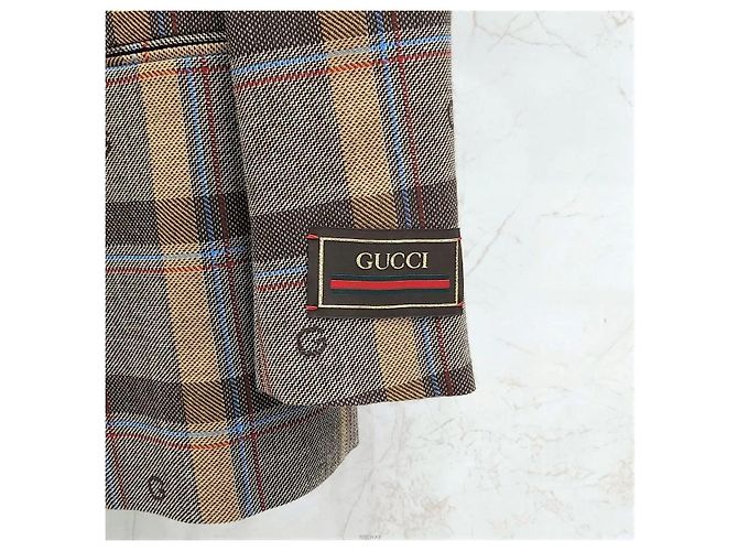 Gucci Embroidered Pattern Brown Check Double-Breasted Jacket - view 4