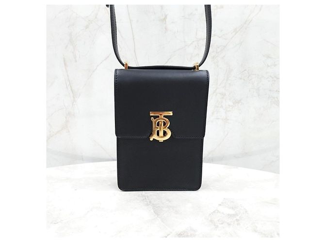 Burberry Mini Borsa a Tracolla Robin in Pelle Liscia Nera Placcata Oro - vista 12