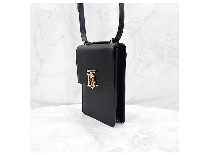 Burberry Mini Borsa a Tracolla Robin in Pelle Liscia Nera Placcata Oro - vista 13
