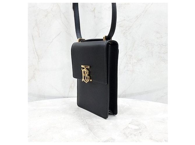 Burberry Mini Borsa a Tracolla Robin in Pelle Liscia Nera Placcata Oro - vista 2