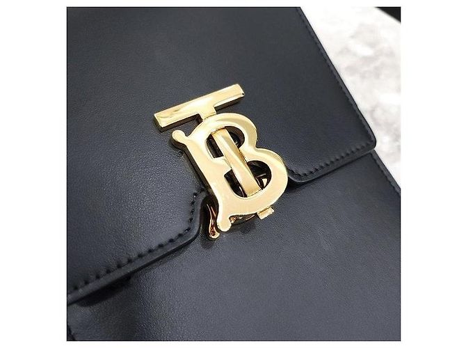 Burberry Mini Borsa a Tracolla Robin in Pelle Liscia Nera Placcata Oro - vista 4