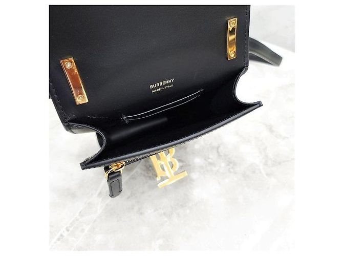Burberry Mini Borsa a Tracolla Robin in Pelle Liscia Nera Placcata Oro - vista 6