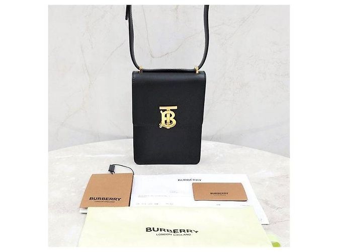 Burberry Mini Borsa a Tracolla Robin in Pelle Liscia Nera Placcata Oro - vista 7