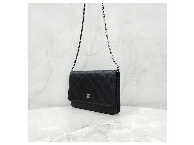 Chanel Borsa Crossbody WOC con Catena Nero Argento Lambskin - vista 12