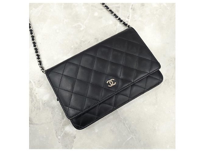 Chanel Borsa Crossbody WOC con Catena Nero Argento Lambskin - vista 14