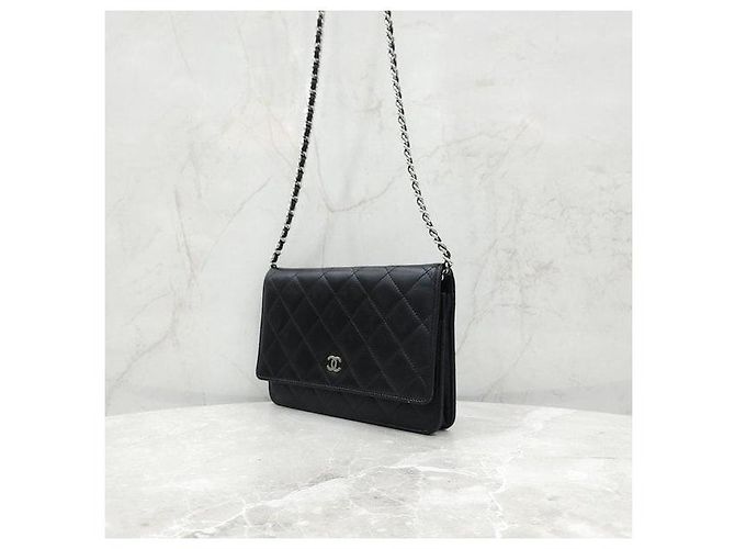 Chanel Borsa Crossbody WOC con Catena Nero Argento Lambskin - vista 2
