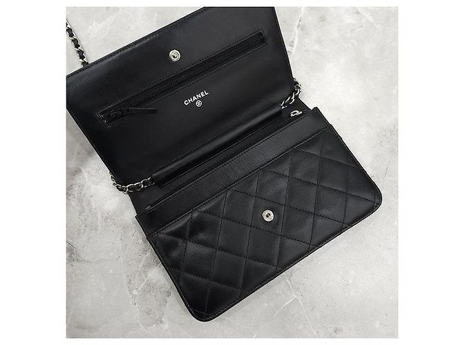 Chanel Borsa Crossbody WOC con Catena Nero Argento Lambskin - vista 6