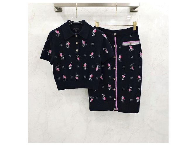Chanel Cashmere-Strickrock mit Blumenmuster - Ansicht 12