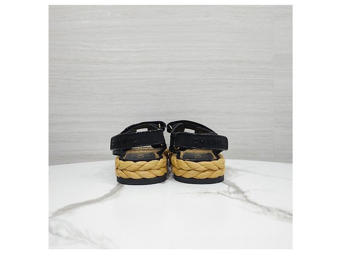 Chanel Sandali in mesh e rafia con Velcro Nero - vista 10