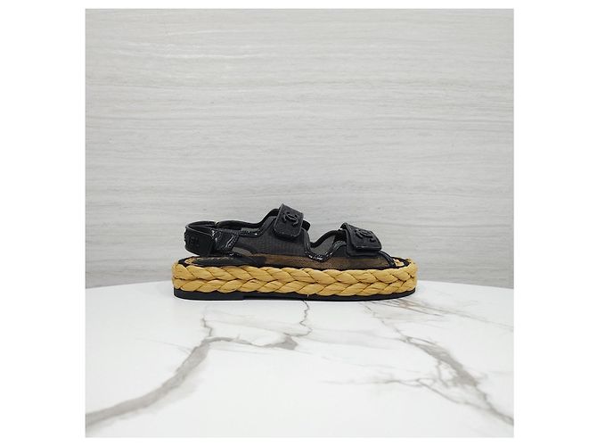 Chanel Sandali in mesh e rafia con Velcro Nero - vista 11