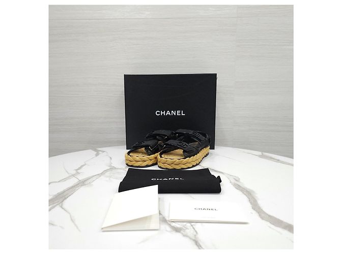 Chanel Sandali in mesh e rafia con Velcro Nero - vista 14