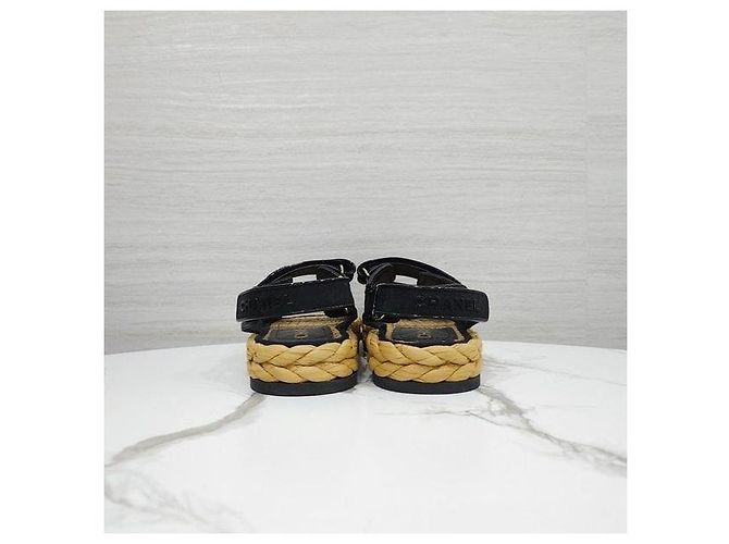 Chanel Sandali in mesh e rafia con Velcro Nero - vista 3