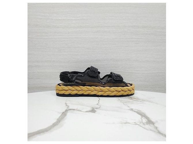 Chanel Sandali in mesh e rafia con Velcro Nero - vista 4